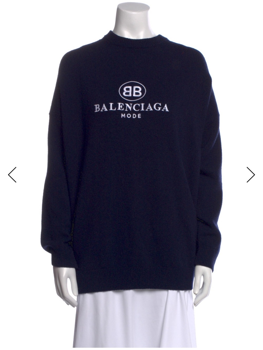 Balenciaga Virgin Wool Logo Embroidered Pullover Sweater Neutrals M